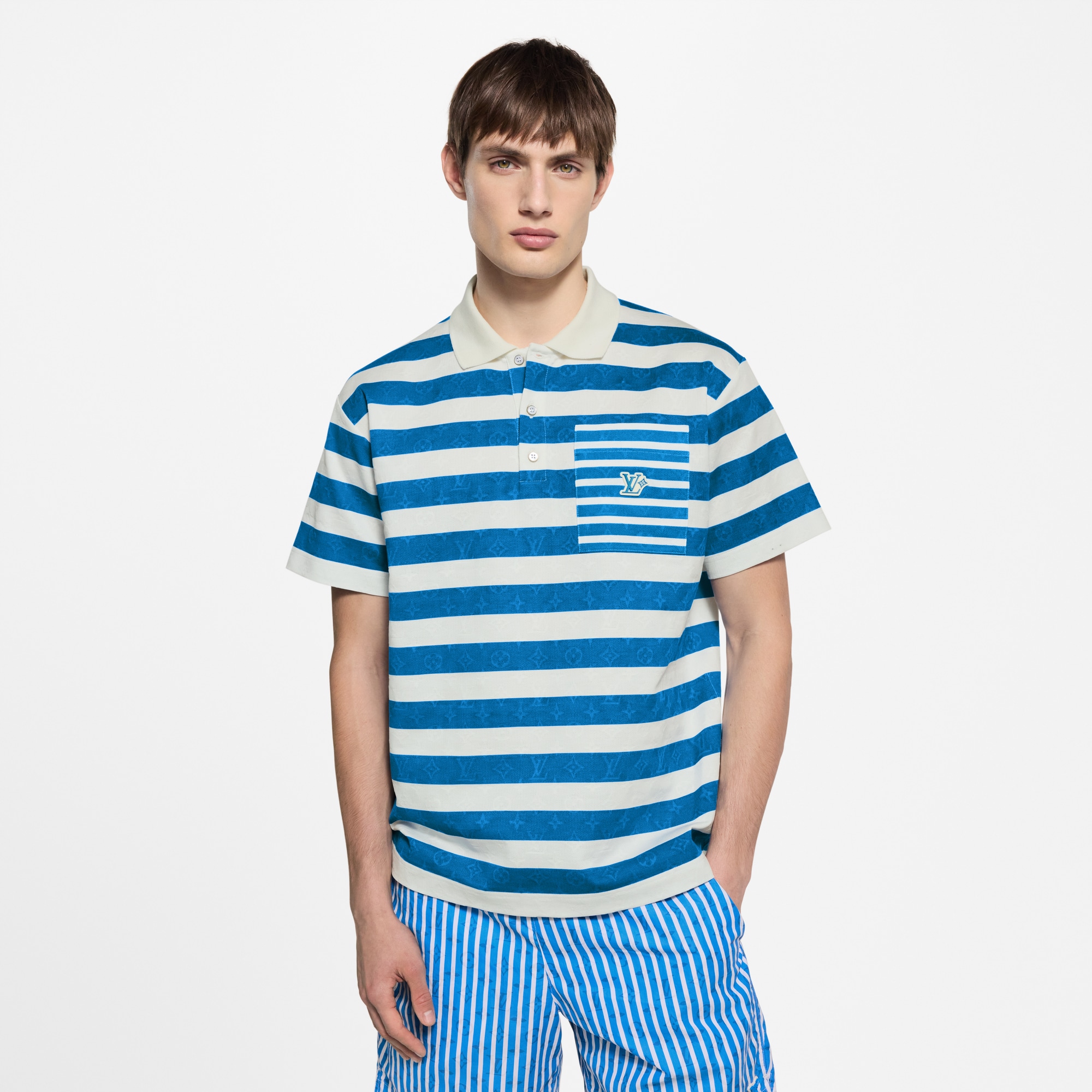 Polohemd mit Streifen und Monogram-Motiv  Herren Ready to Wear T-Shirts und Poloshirts | LOUIS VUITTON (Zoom)