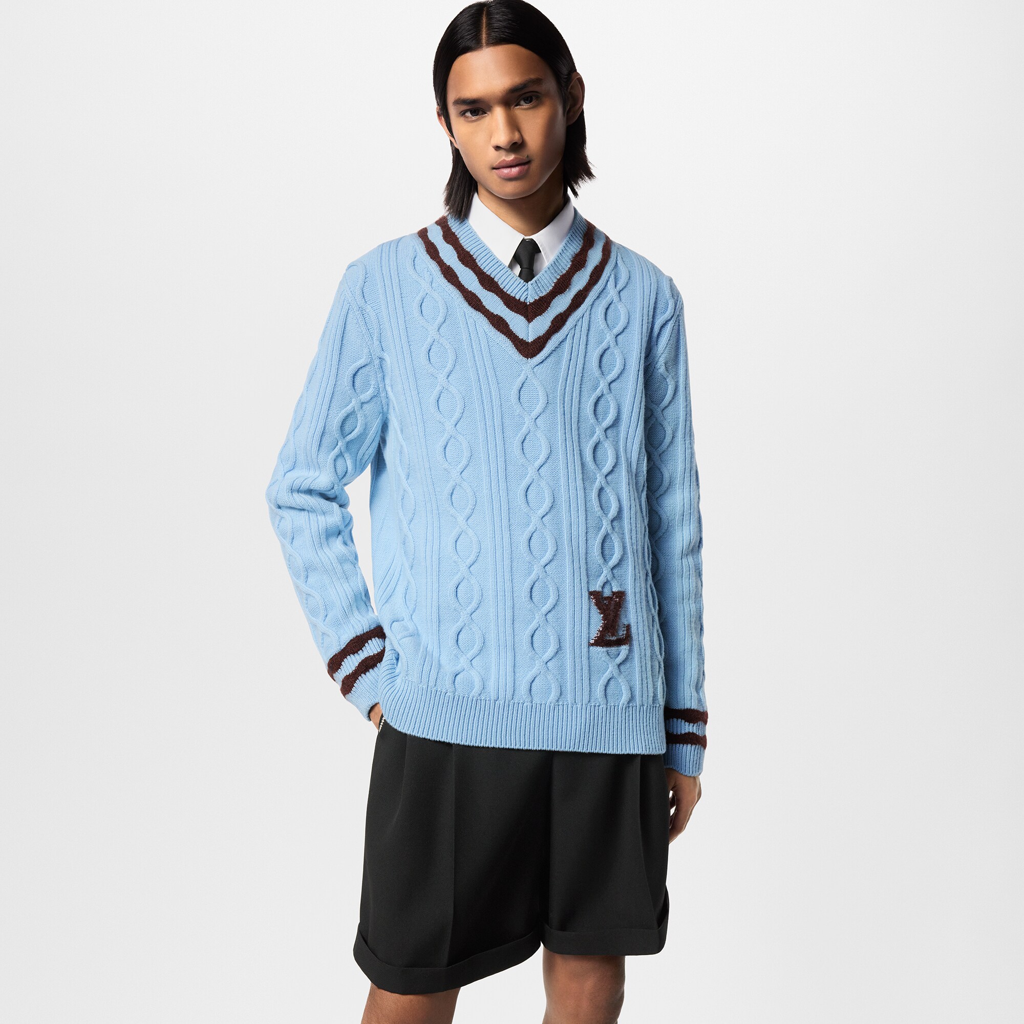 Pullover aus Zopfstrick aus Wolle und Mohair mit V-Ausschnitt  Herren Ready to Wear Strick und Sweatshirts | LOUIS VUITTON (Zoom)