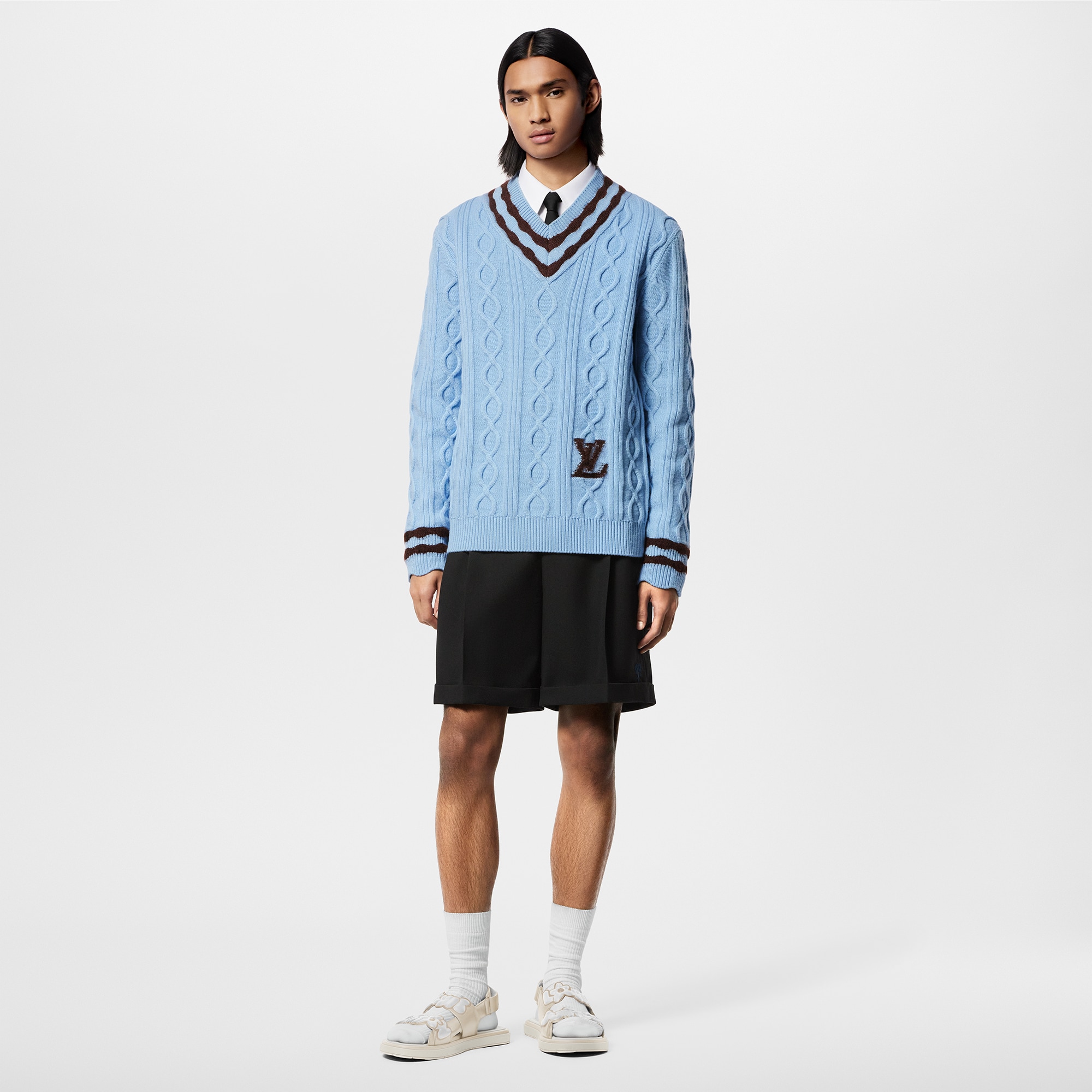 Pullover aus Zopfstrick aus Wolle und Mohair mit V-Ausschnitt  Herren Ready to Wear Strick und Sweatshirts | LOUIS VUITTON (Zoom)