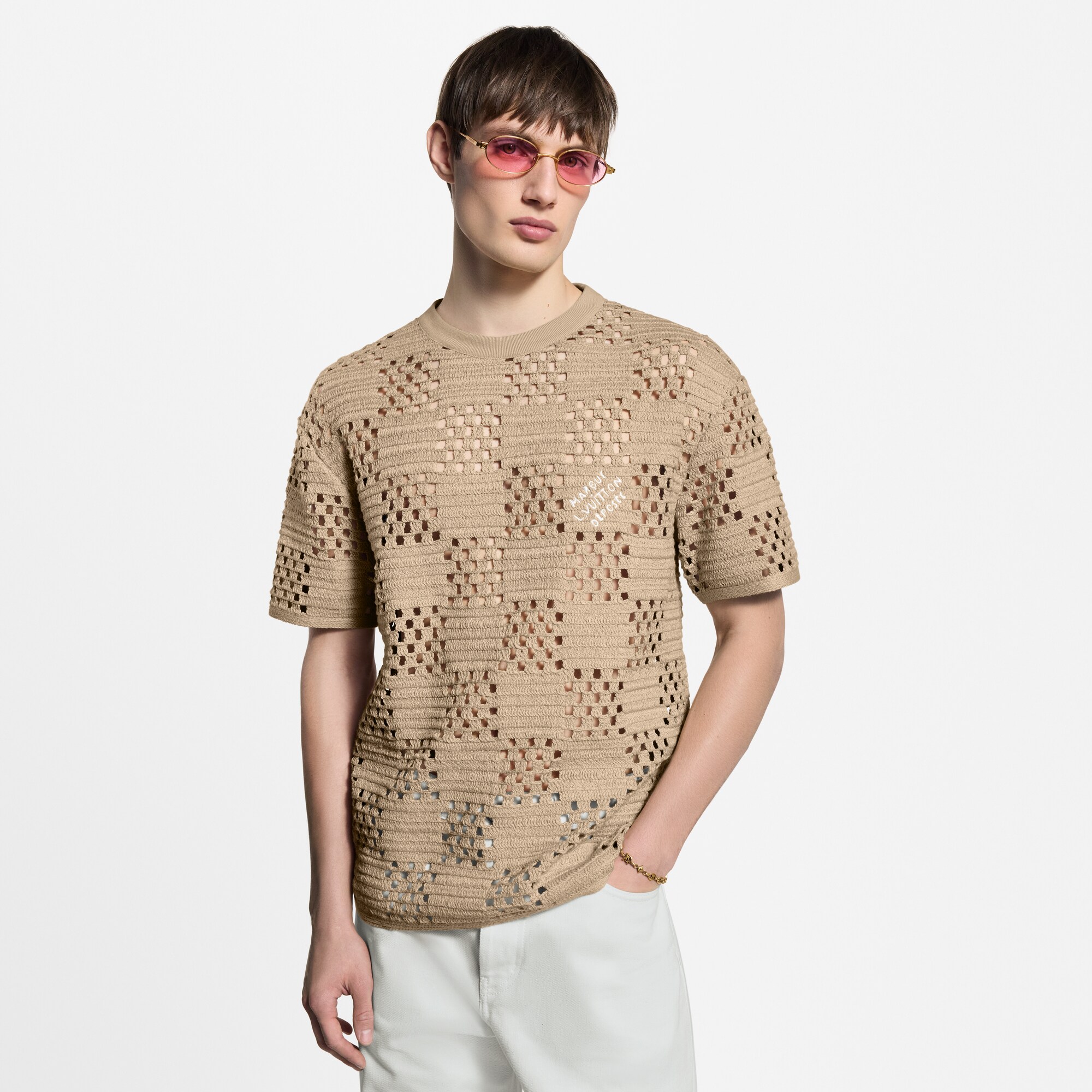T-Shirt mit Bast-Optik und Damier-Motiv  Herren Ready to Wear T-Shirts und Poloshirts | LOUIS VUITTON (Zoom)