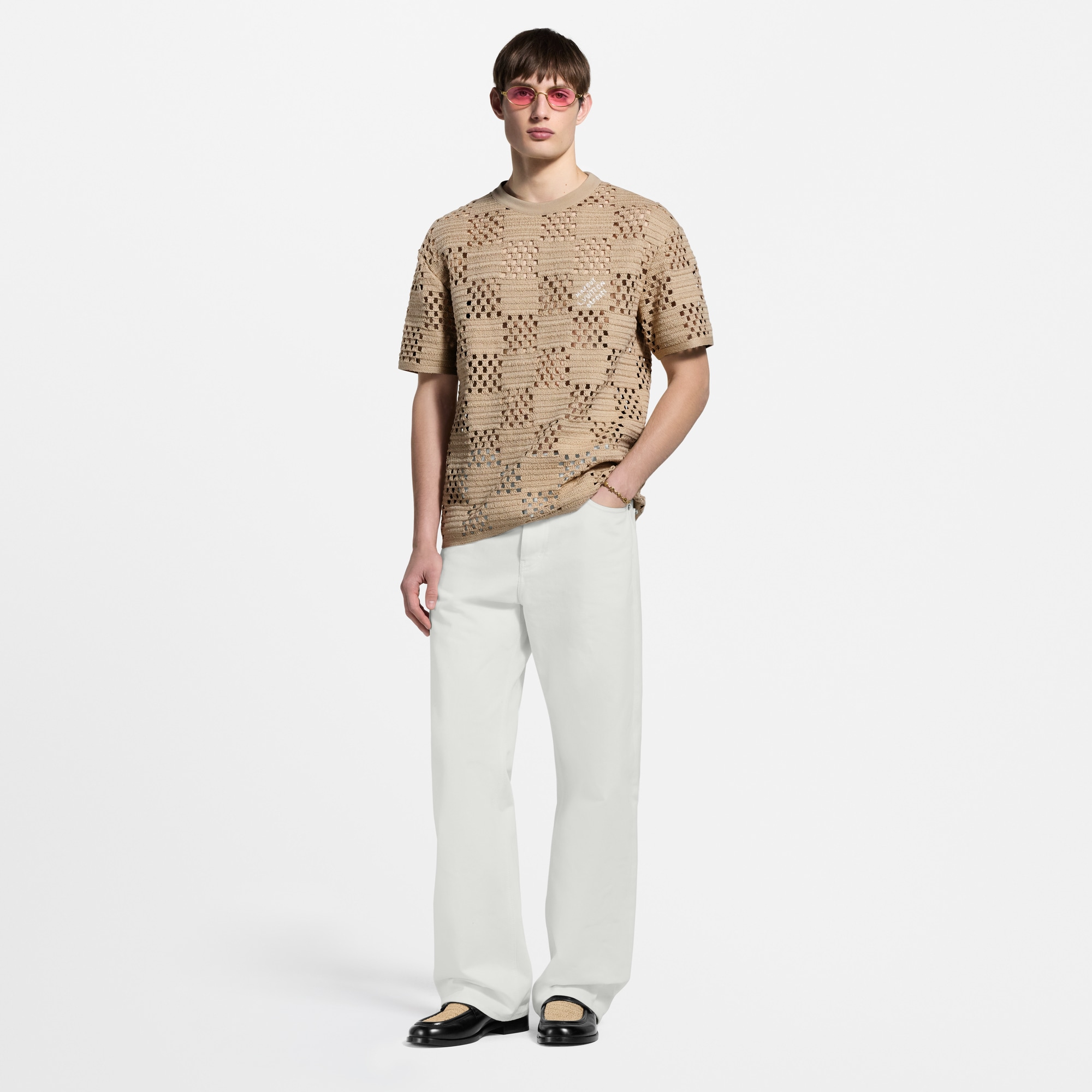 T-Shirt mit Bast-Optik und Damier-Motiv  Herren Ready to Wear T-Shirts und Poloshirts | LOUIS VUITTON (Zoom)
