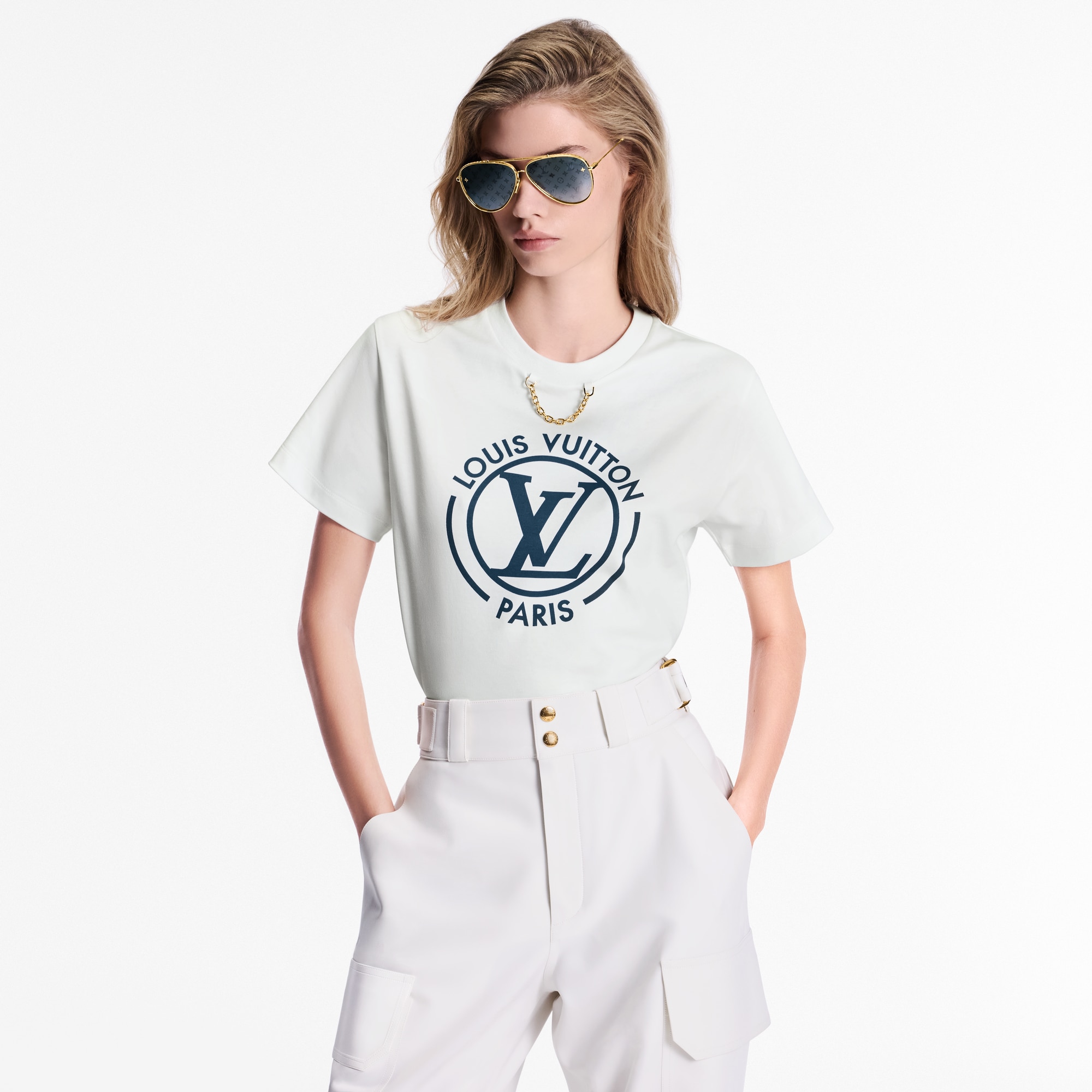 T-Shirt mit geflocktem LV Circle-Motiv  Damen Ready to Wear Tops | LOUIS VUITTON (Zoom)