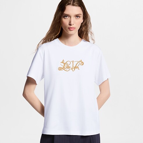 T-Shirt mit gestickter Signatur Damen Ready to Wear Tops | LOUIS VUITTON (Zoom)