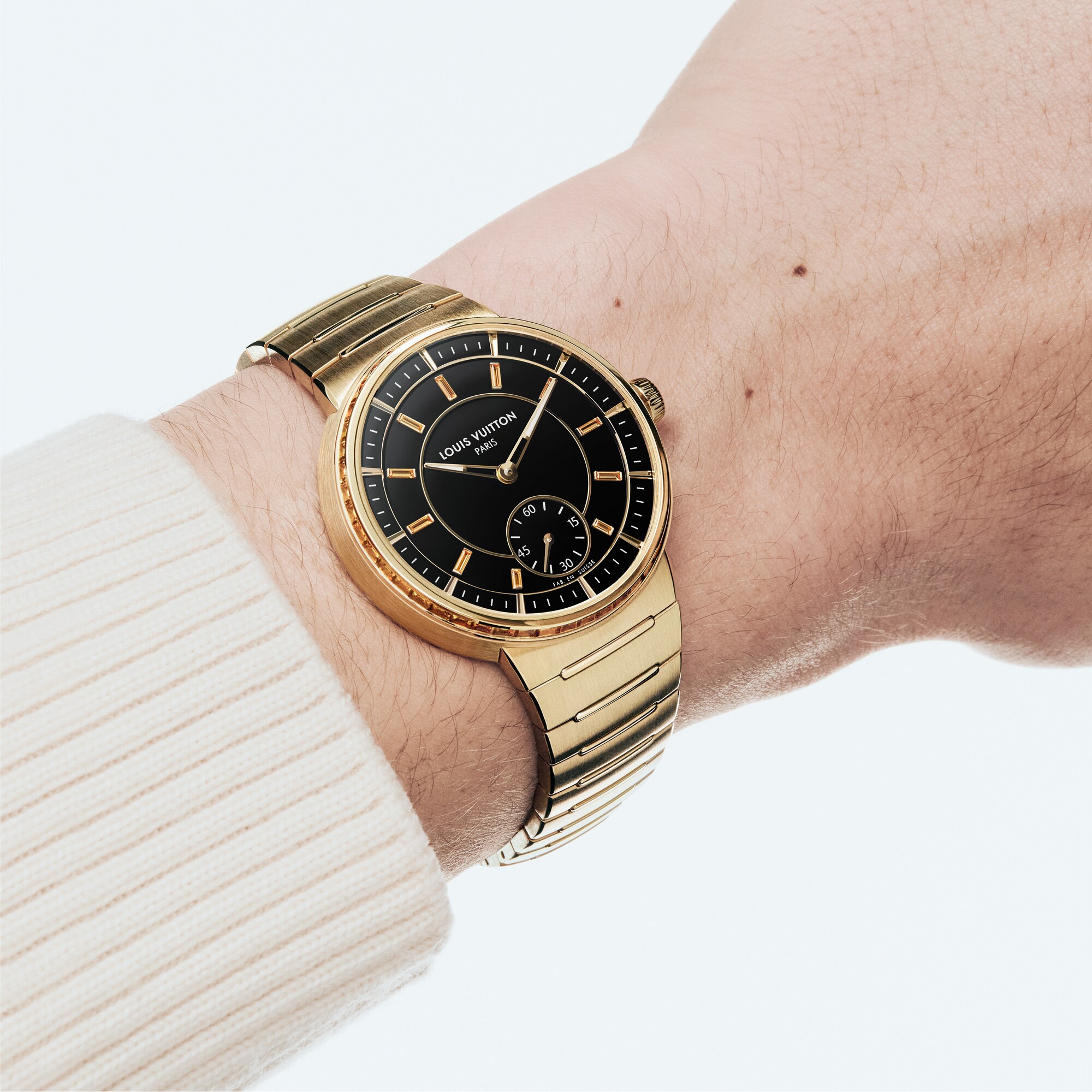 Tambour, Automatikuhrwerk, 40 mm, Gelbgold, Onyx, Saphire  Uhren Alle Uhren } | LOUIS VUITTON (Zoom)