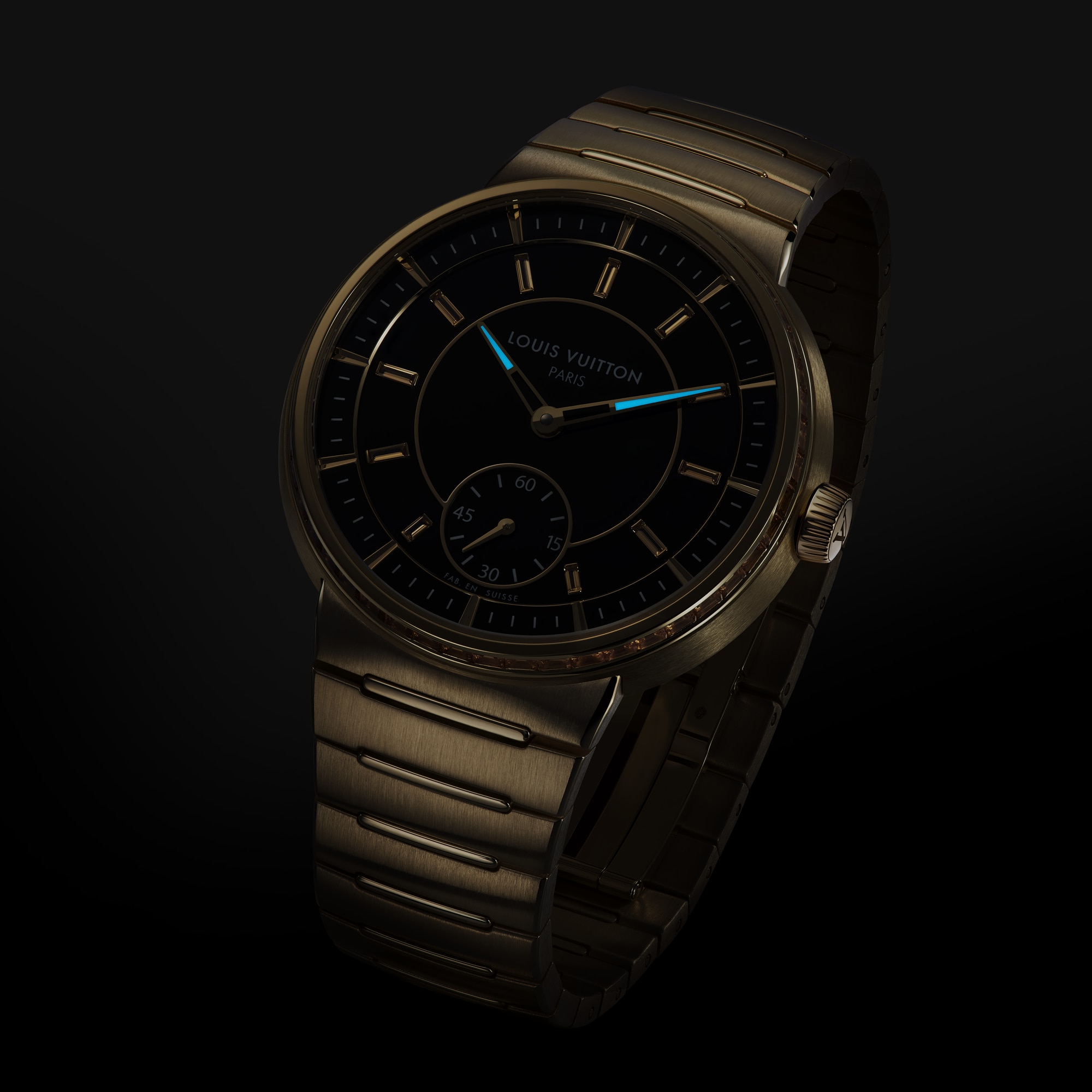 Tambour, Automatikuhrwerk, 40 mm, Gelbgold, Onyx, Saphire  Uhren Alle Uhren } | LOUIS VUITTON (Zoom)