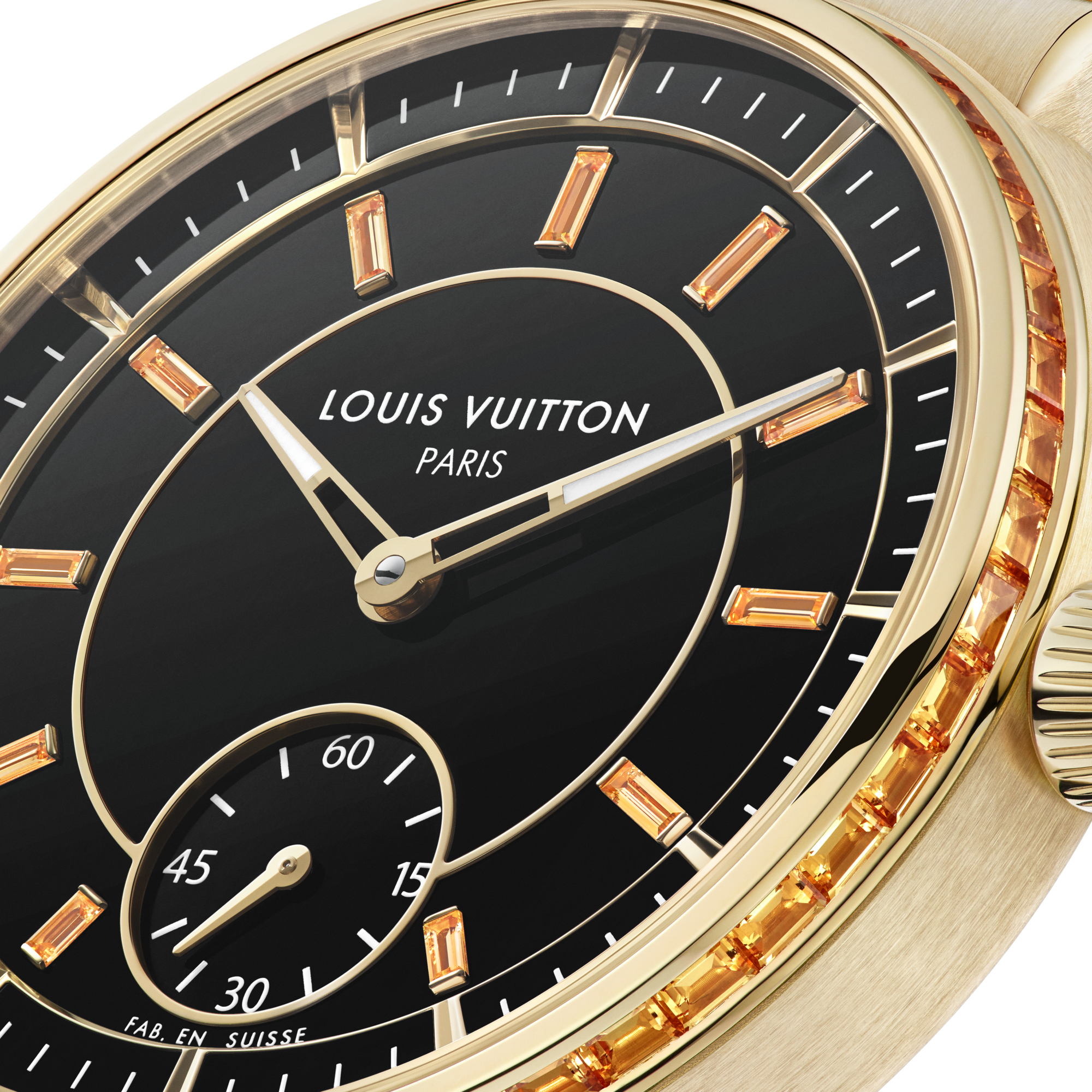 Tambour, Automatikuhrwerk, 40 mm, Gelbgold, Onyx, Saphire  Uhren Alle Uhren } | LOUIS VUITTON (Zoom)