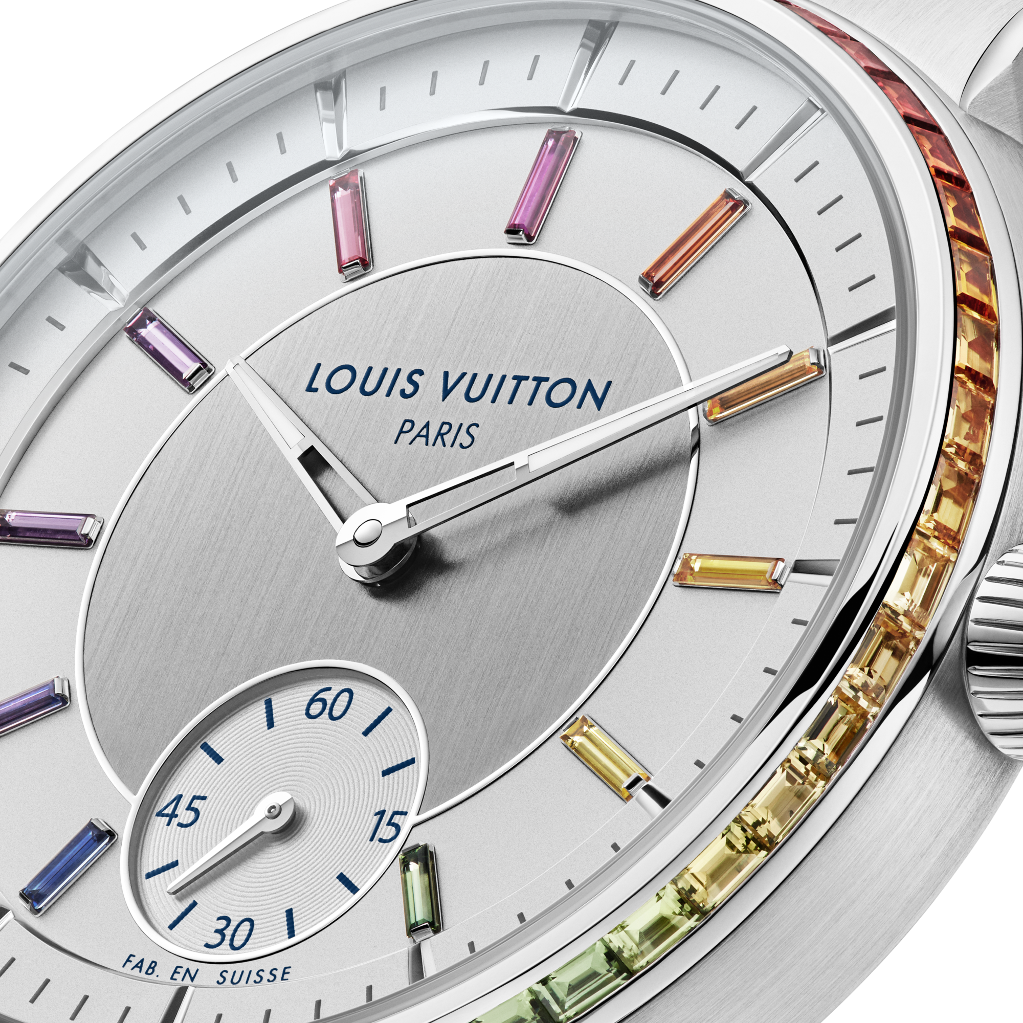 Tambour, Automatikuhrwerk, 40 mm, Platin, Saphire und Rubine  Uhren Alle Uhren } | LOUIS VUITTON (Zoom)