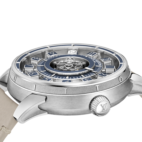 Tambour Spin Time Air Flying Tourbillon, Automatikuhrwerk, 42,5 mm, Weißgold Uhren Alle Uhren } | LOUIS VUITTON (Zoom)
