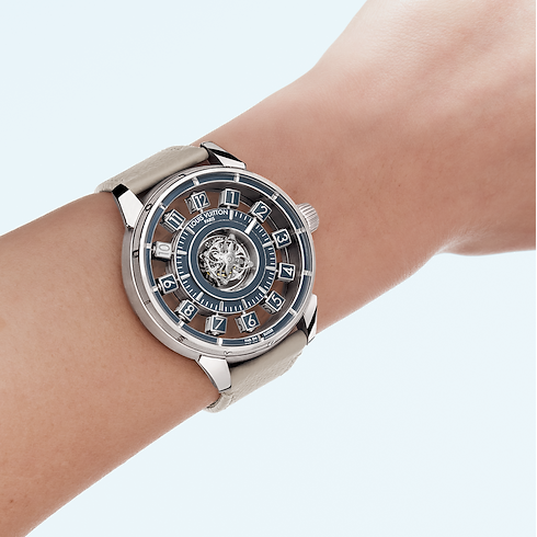 Tambour Spin Time Air Flying Tourbillon, Automatikuhrwerk, 42,5 mm, Weißgold Uhren Alle Uhren } | LOUIS VUITTON (Zoom)