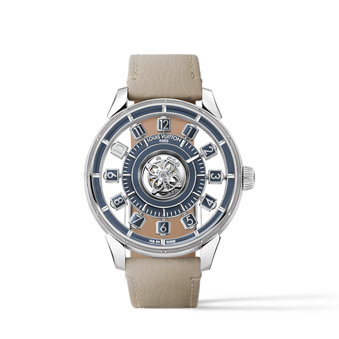 Tambour Spin Time Air Flying Tourbillon, Automatikuhrwerk, 42,5 mm, Weißgold Uhren Alle Uhren } | LOUIS VUITTON (Zoom)
