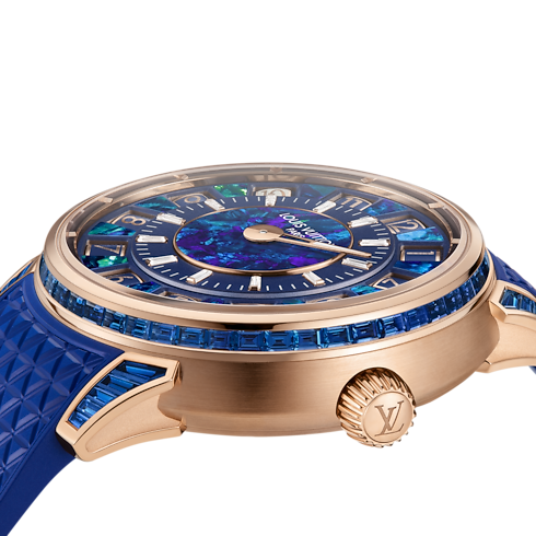 Tambour Spin Time, Automatikuhrwerk, 39,5 mm, Roségold, Opal und Saphire Uhren Alle Uhren } | LOUIS VUITTON (Zoom)