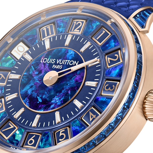 Tambour Spin Time, Automatikuhrwerk, 39,5 mm, Roségold, Opal und Saphire Uhren Alle Uhren } | LOUIS VUITTON (Zoom)