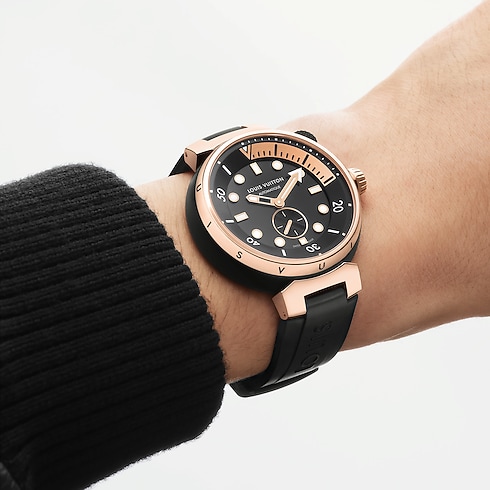 Tambour Street Diver, Automatikuhrwerk, 44 mm, Edelstahl & Roségold Uhren Alle Uhren } | LOUIS VUITTON (Zoom)