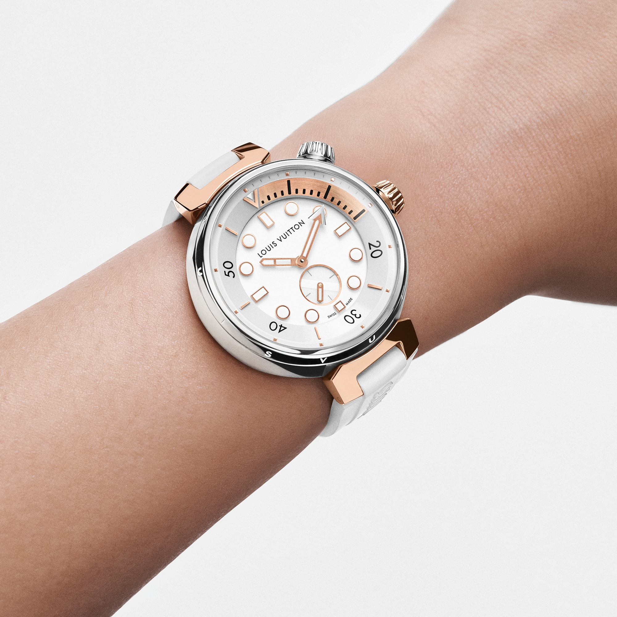 Tambour Street Diver, Quarzuhrwerk, 39,5mm, Edelstahl & Roségold  Uhren Alle Uhren } | LOUIS VUITTON (Zoom)