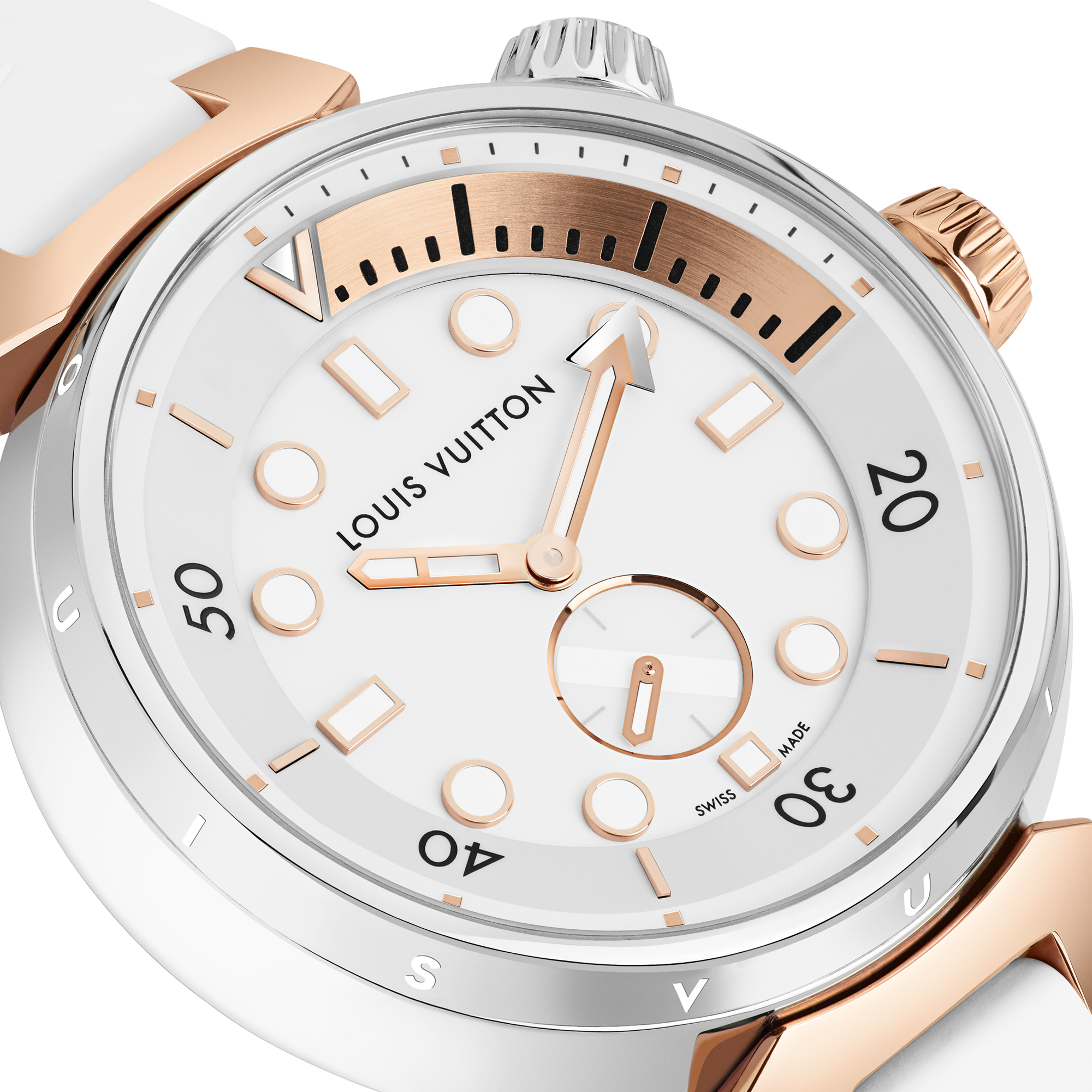 Tambour Street Diver, Quarzuhrwerk, 39,5mm, Edelstahl & Roségold  Uhren Alle Uhren } | LOUIS VUITTON (Zoom)