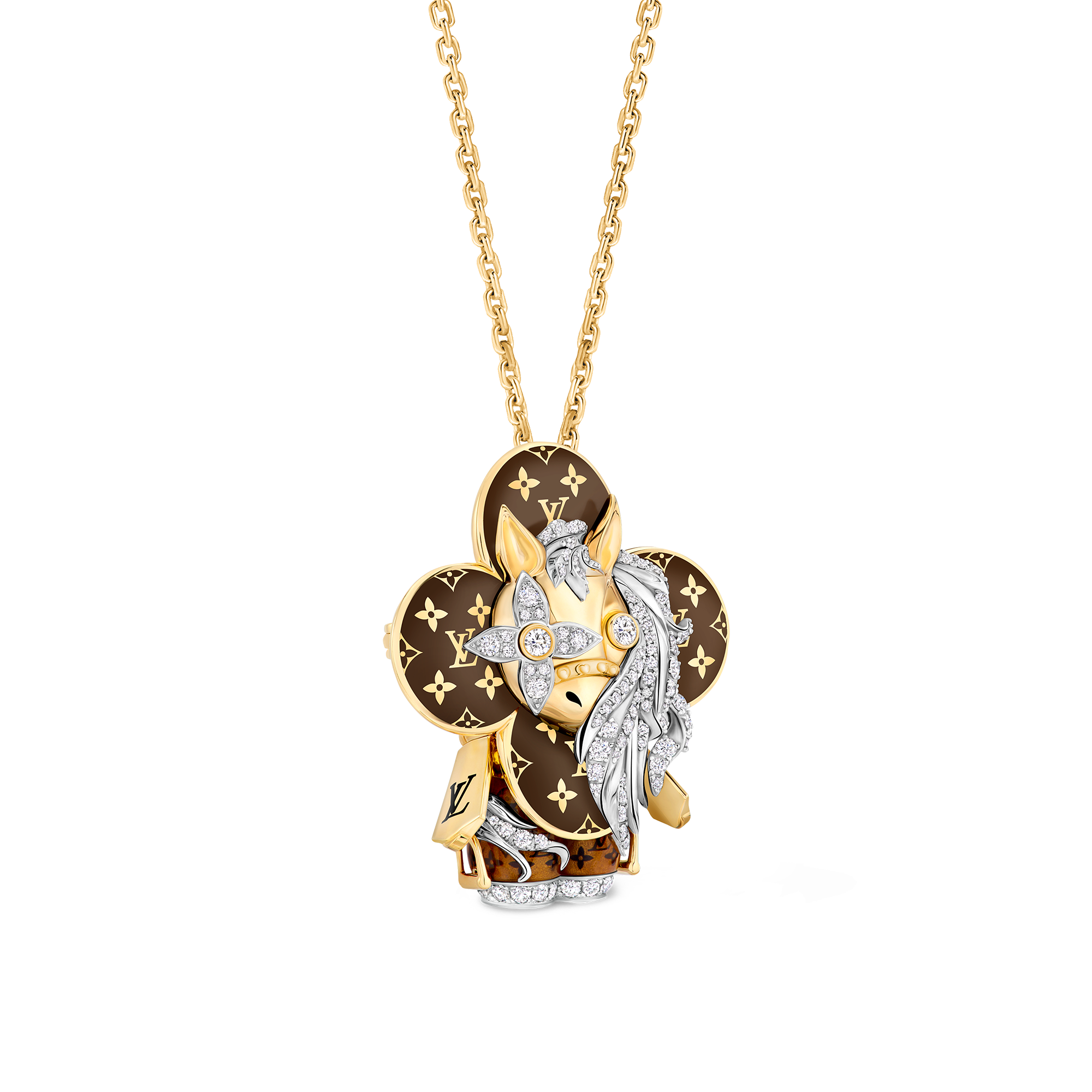 Vivienne Horse Anhänger mit Halskette, Gelbgold, Weißgold, Lack & Diamanten  Les Extraordinaires Schmuck Halsketten und Anhänger | LOUIS VUITTON (Zoom)