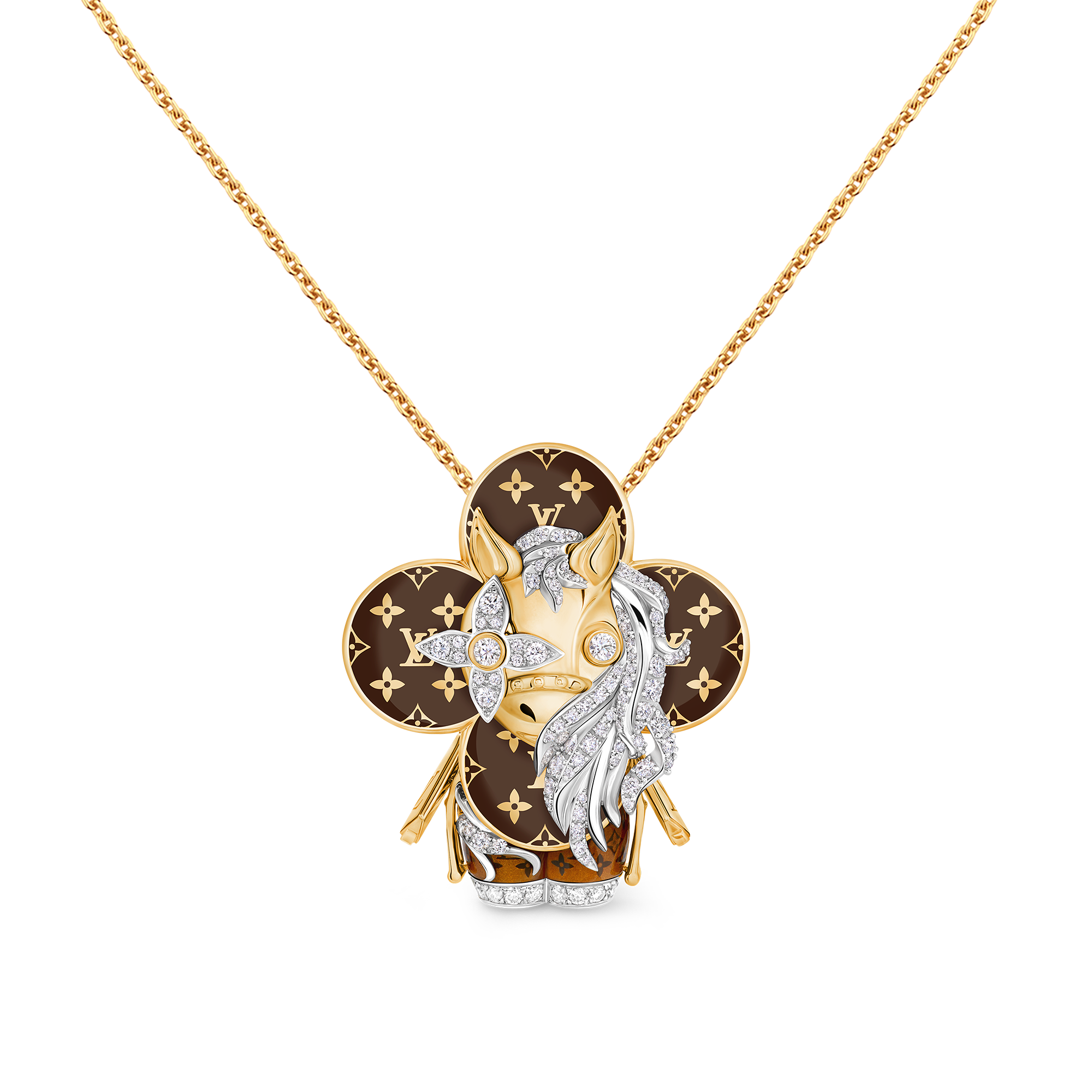 Vivienne Horse Anhänger mit Halskette, Gelbgold, Weißgold, Lack & Diamanten  Les Extraordinaires Schmuck Halsketten und Anhänger | LOUIS VUITTON (Zoom)
