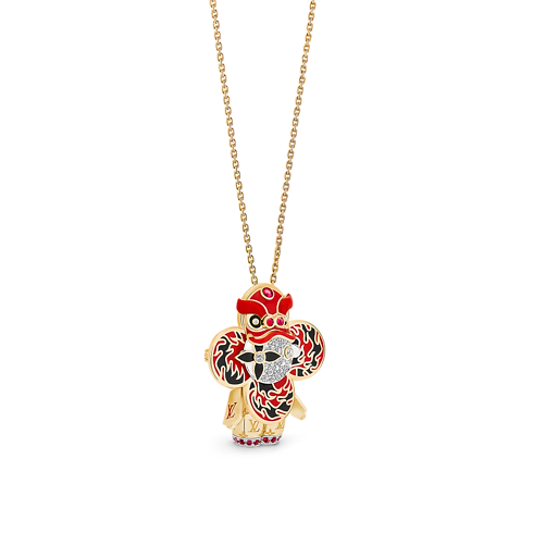Vivienne roter Lion Dance Anhänger mit Halskette, Gelbgold, Weißgold, Lack, Diamanten & farbigen Edelsteine Schmuck Kategorien Halsketten und Anhänger | LOUIS VUITTON (Zoom)