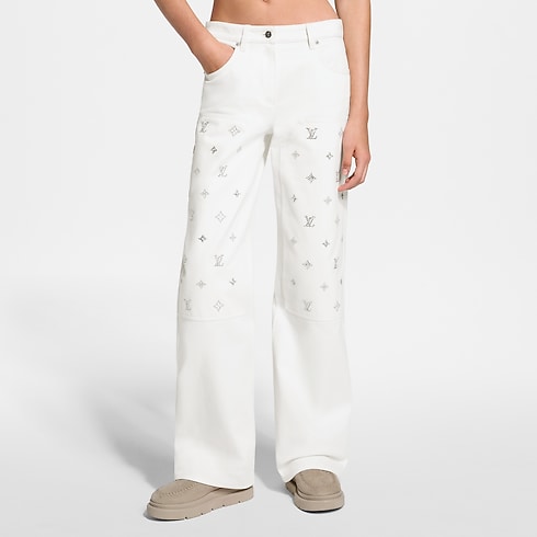 Weit geschnittene Jeans mit Signaturen und Pailletten cropped view